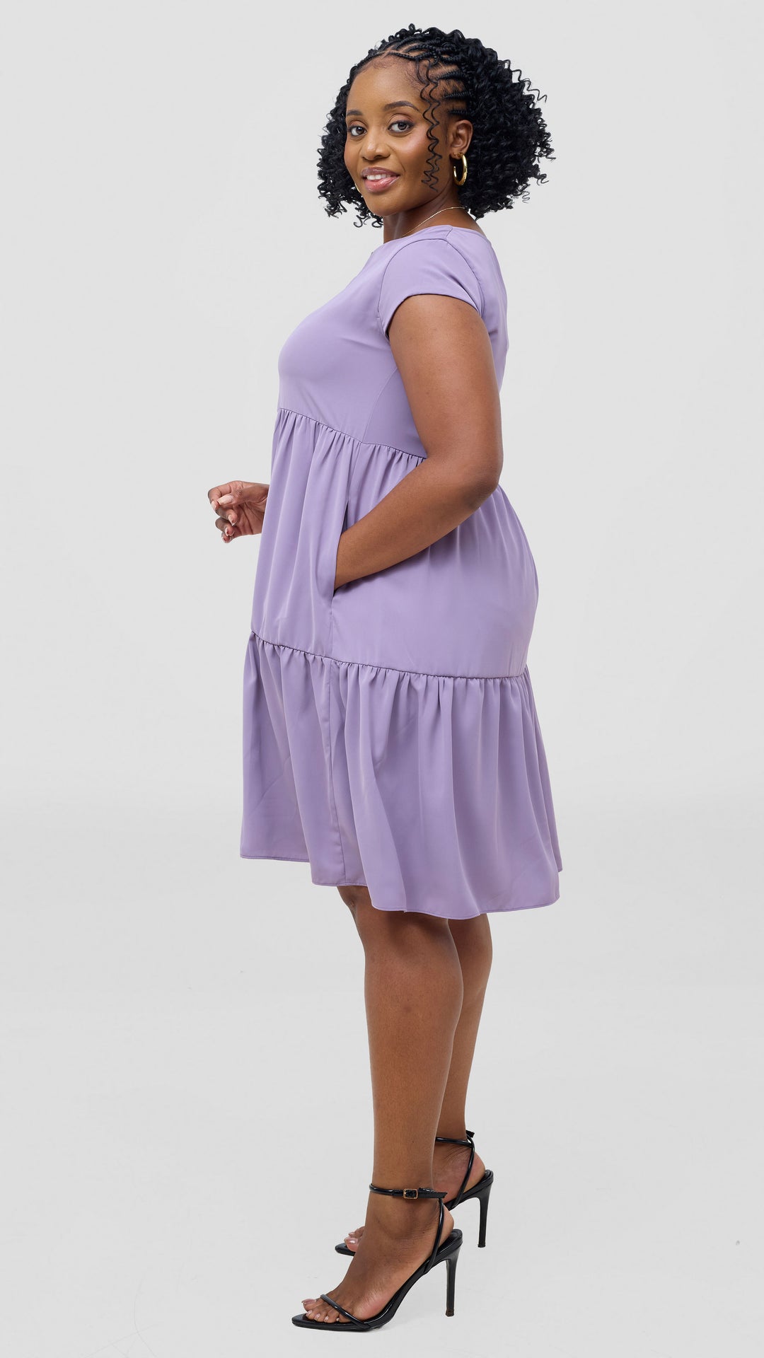 Vivo Pelia Round Neck Dress - Lilac