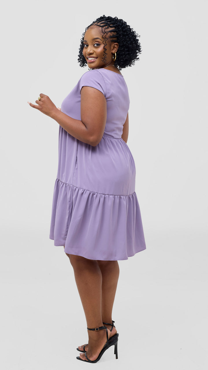 Vivo Pelia Round Neck Dress - Lilac