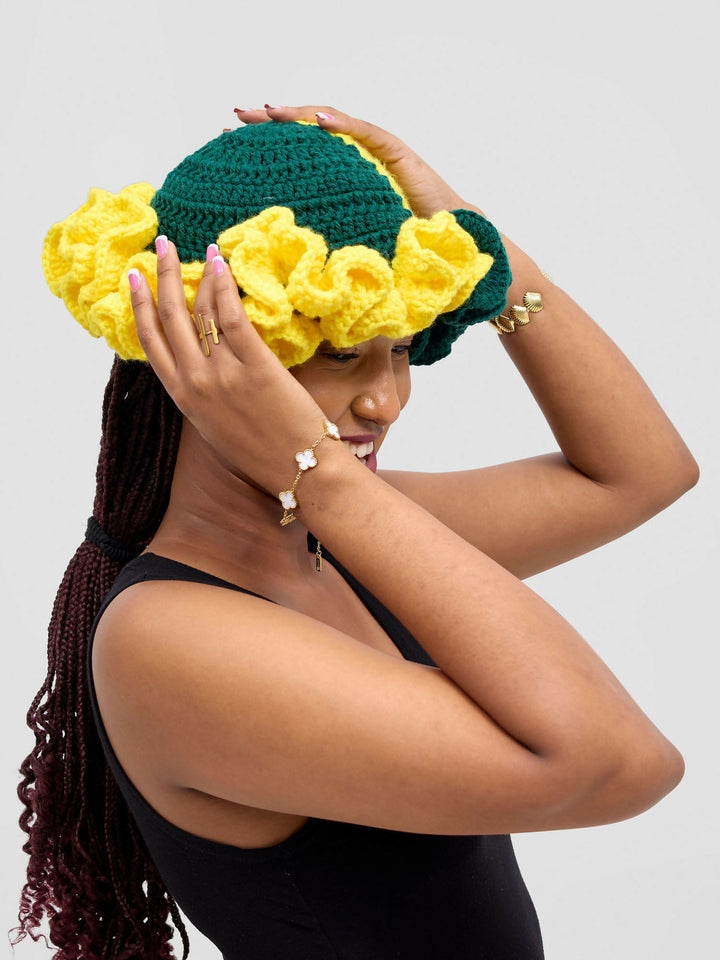 Twist & Turn Ruffle Hat - Yellow / Green - Shopzetu
