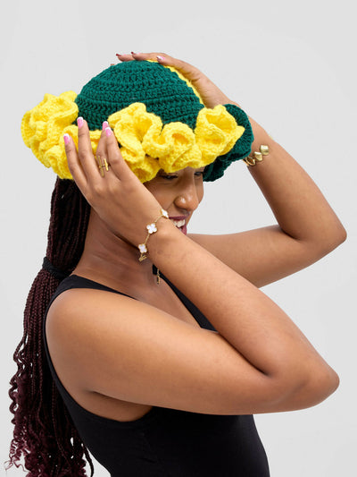 Twist & Turn Ruffle Hat - Yellow / Green - Shopzetu