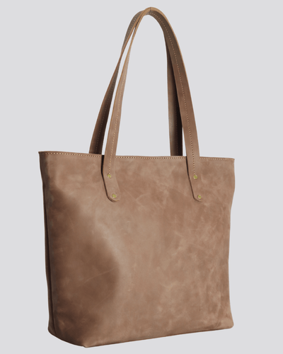 Blueberry Leathe Tote Bag - Brown - Shopzetu