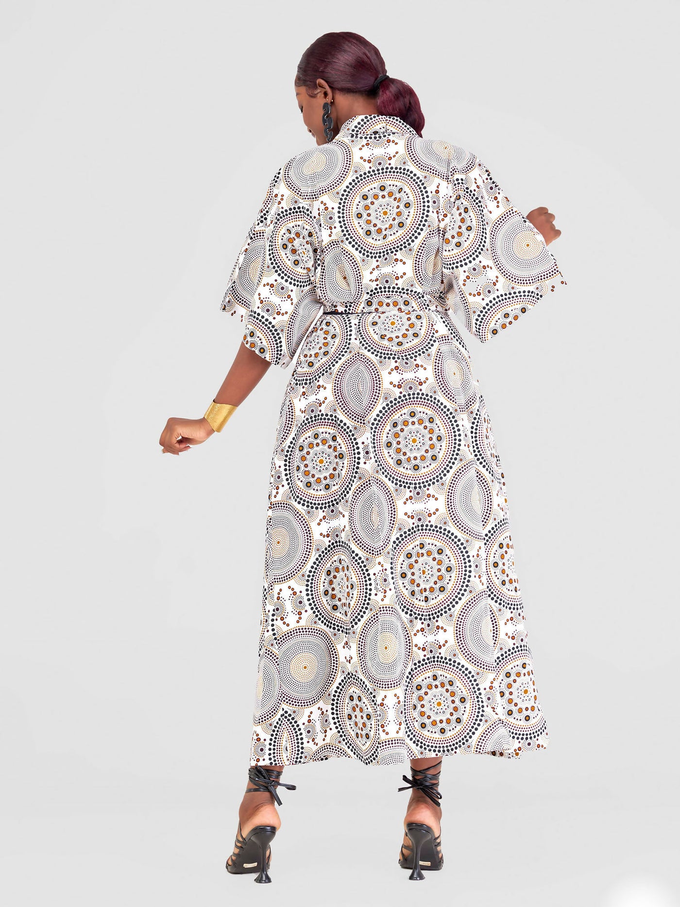 Simbaress Kanga Long Kimono - White / Black / Brown