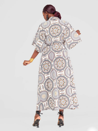 Simbaress Kanga Long Kimono - White / Black / Brown