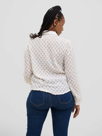 Hessed Long Sleeve Button Shirt - Cream - Shopzetu
