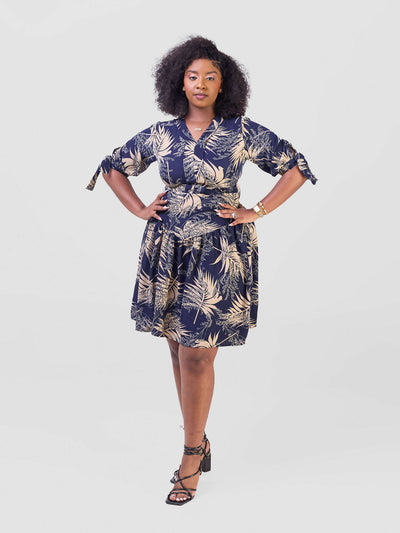 Lizola Sade Shirt Dress - Navyblue / Beige - Shopzetu