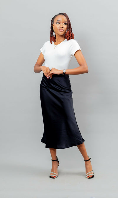 Afriwia Tamarind Silk Skirt - Black - Shopzetu