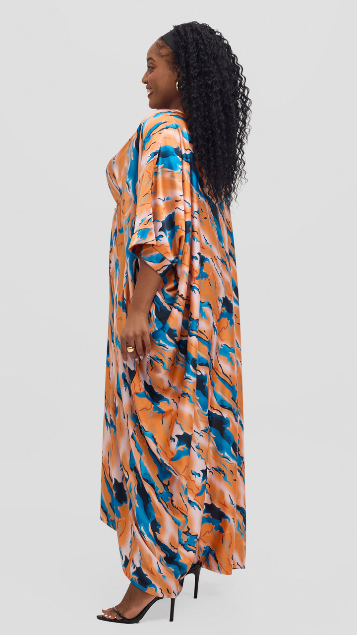 Jolly Fancy Wear Rich Auntie Kaftan Dress - Peach Floral
