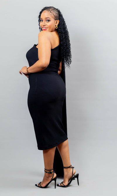 African Yuva Cinnamon Cape Dress - Black - Shopzetu