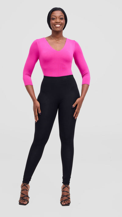 Vivo Basic 3/4 Sleeved Double Layered Bodysuit - Pink - Shopzetu
