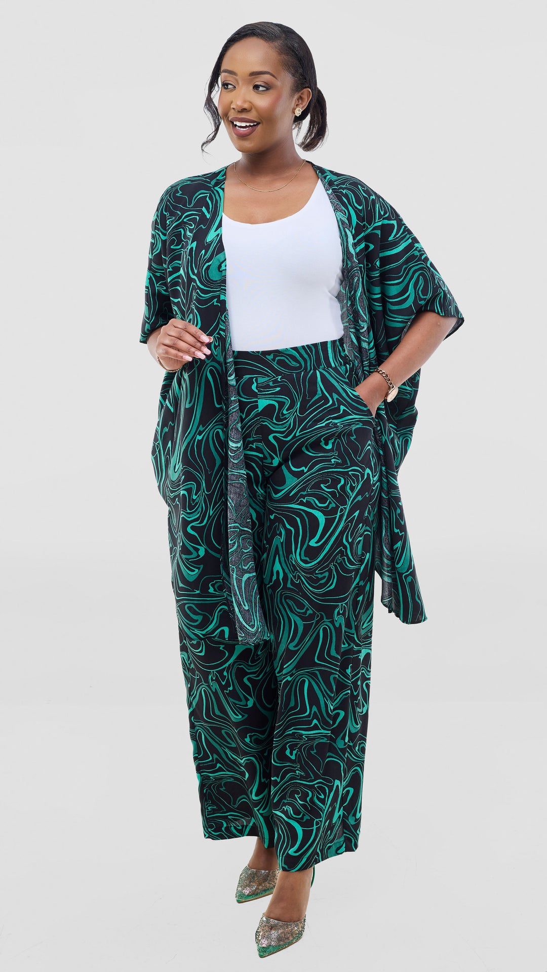 Vivo Samira Pants in Rayon - Black / Green Print