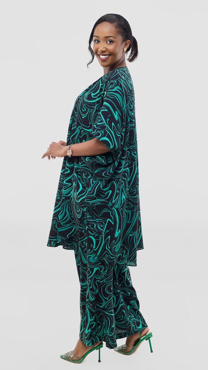 Vivo Samira Pants in Rayon - Black / Green Print