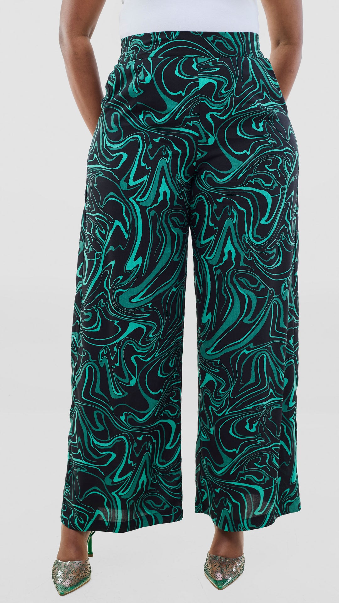 Vivo Samira Pants in Rayon - Black / Green Print