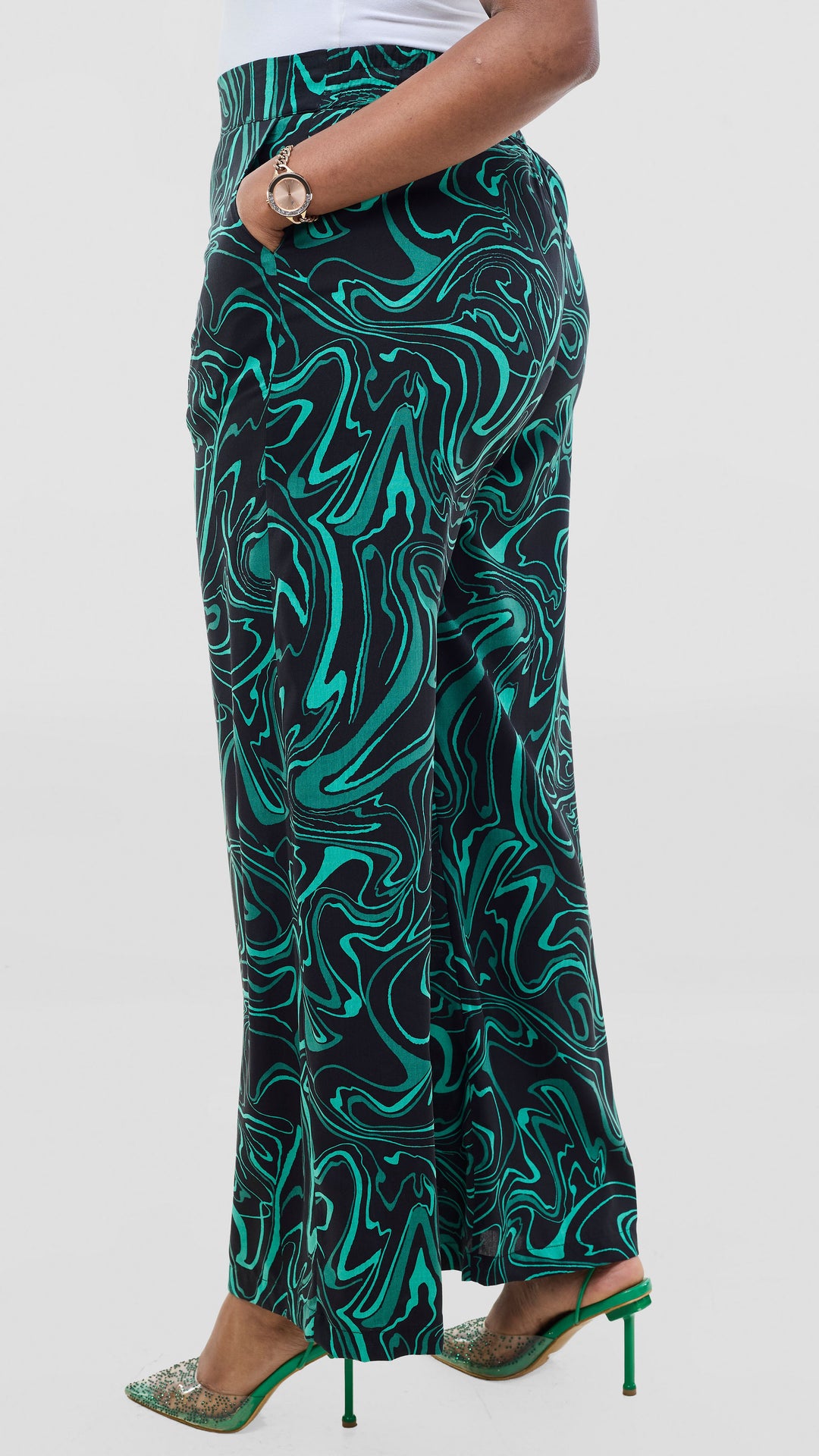 Vivo Samira Pants in Rayon - Black / Green Print