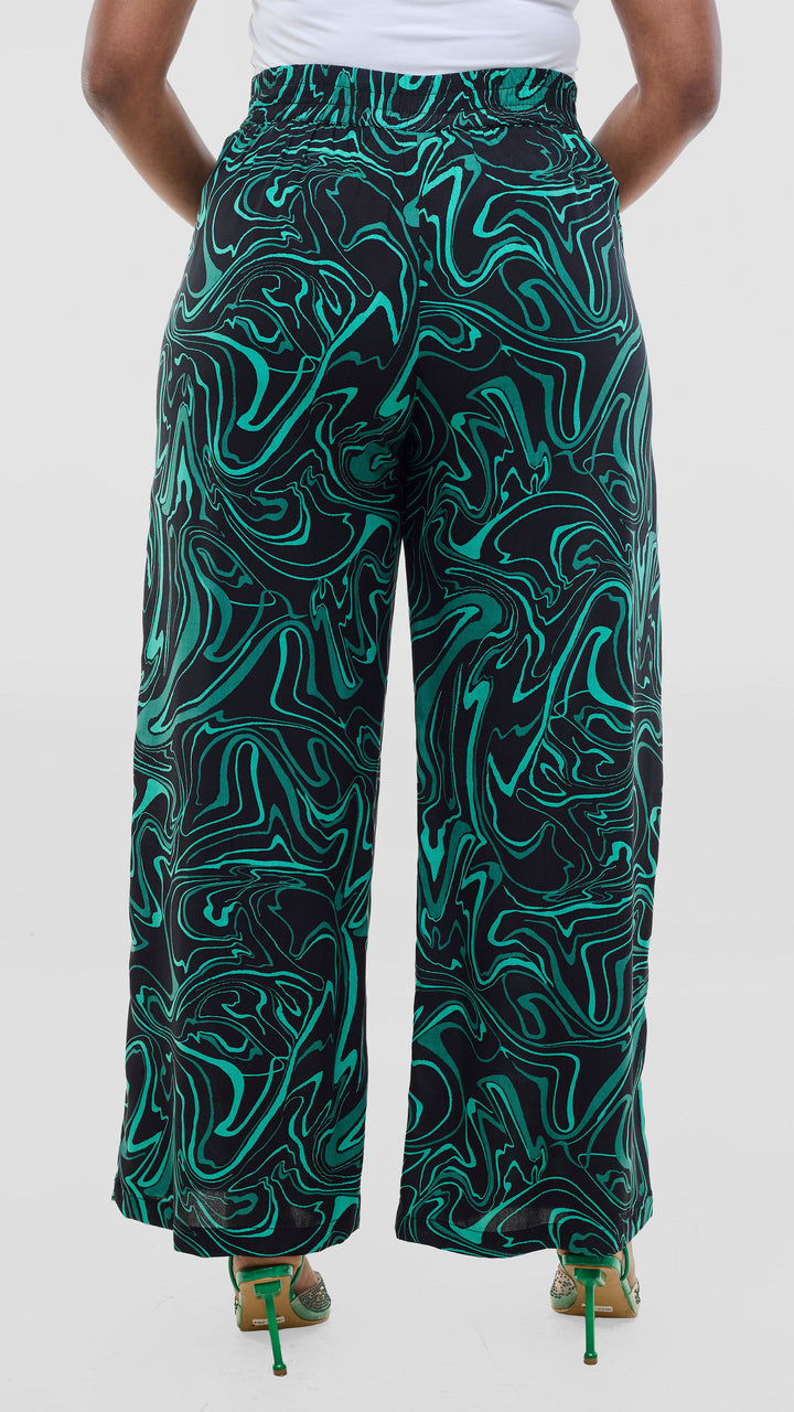 Vivo Samira Pants in Rayon - Black / Green Print