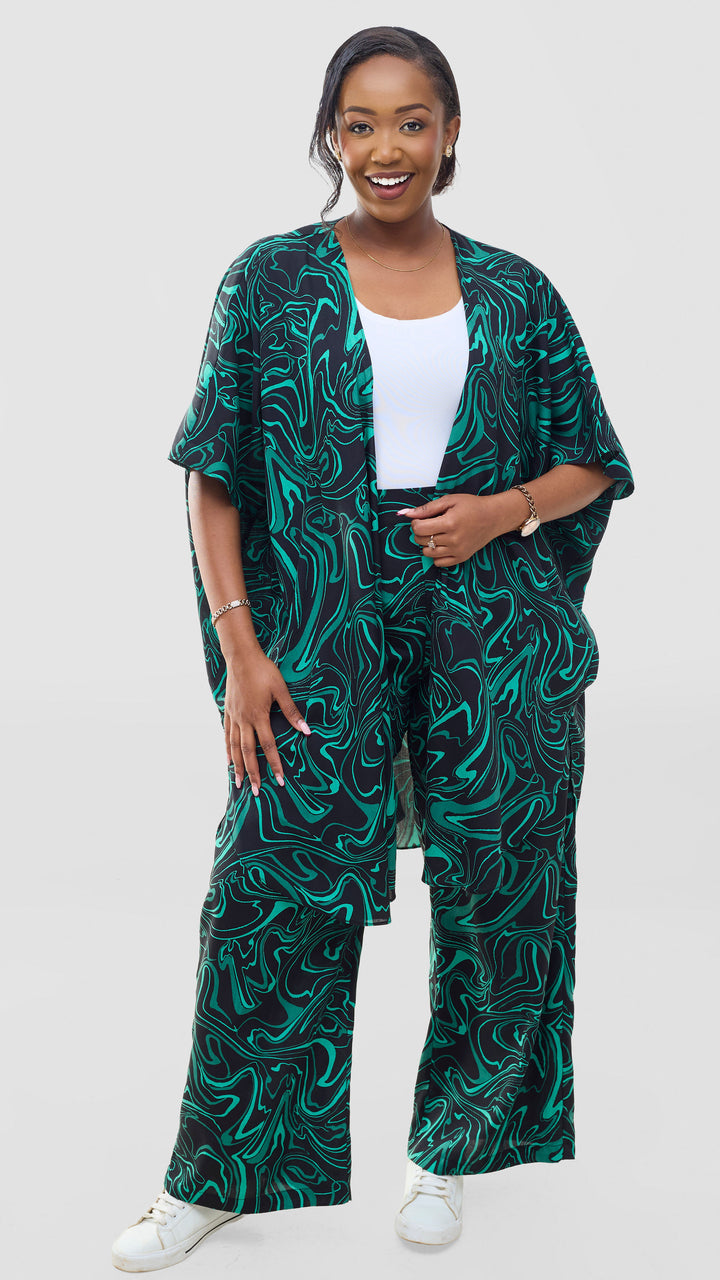 Vivo Samira Pants in Rayon - Black / Green Print
