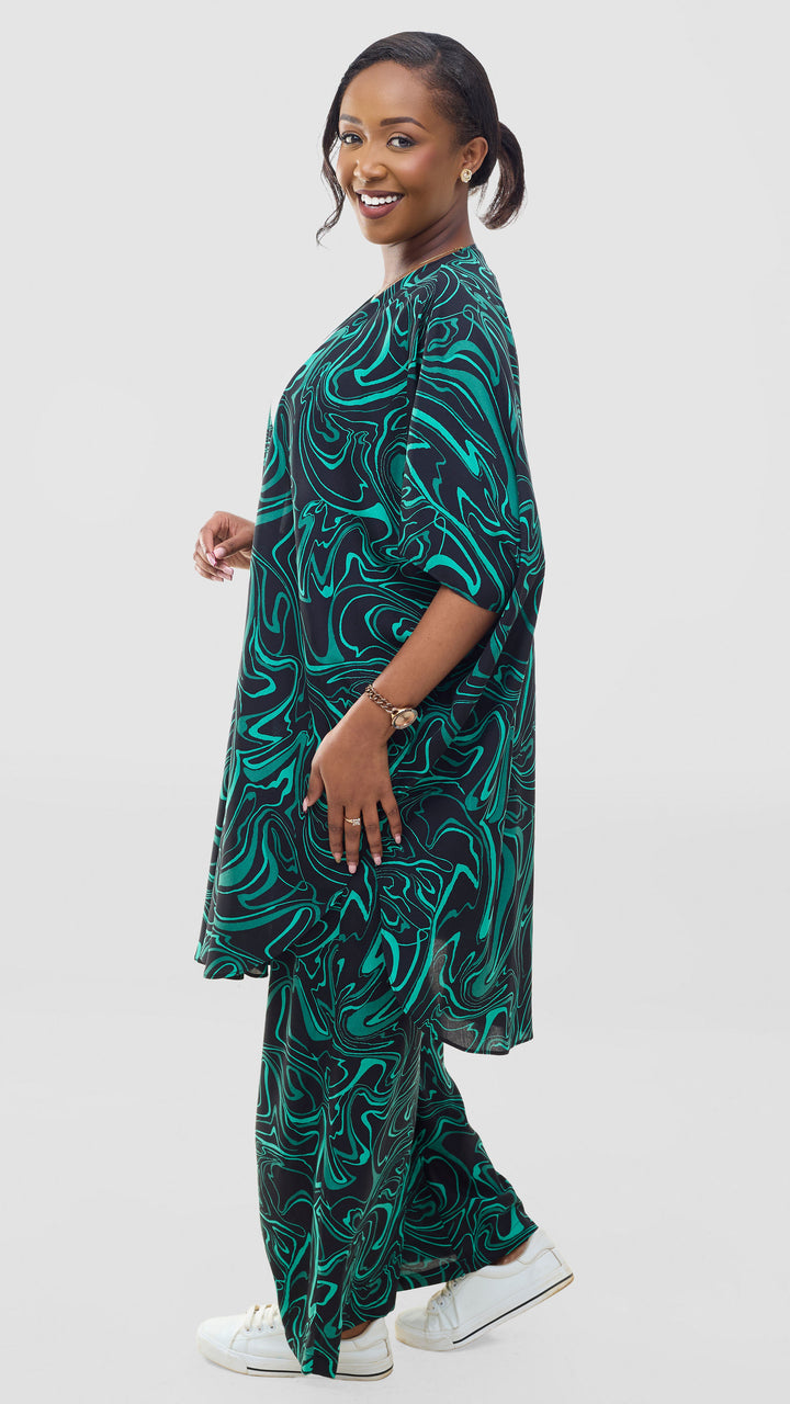 Vivo Samira Pants in Rayon - Black / Green Print