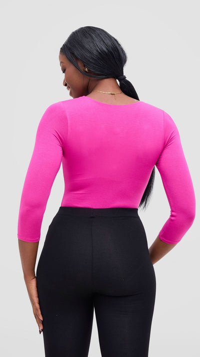 Vivo Basic 3/4 Sleeved Double Layered Bodysuit - Pink - Shopzetu
