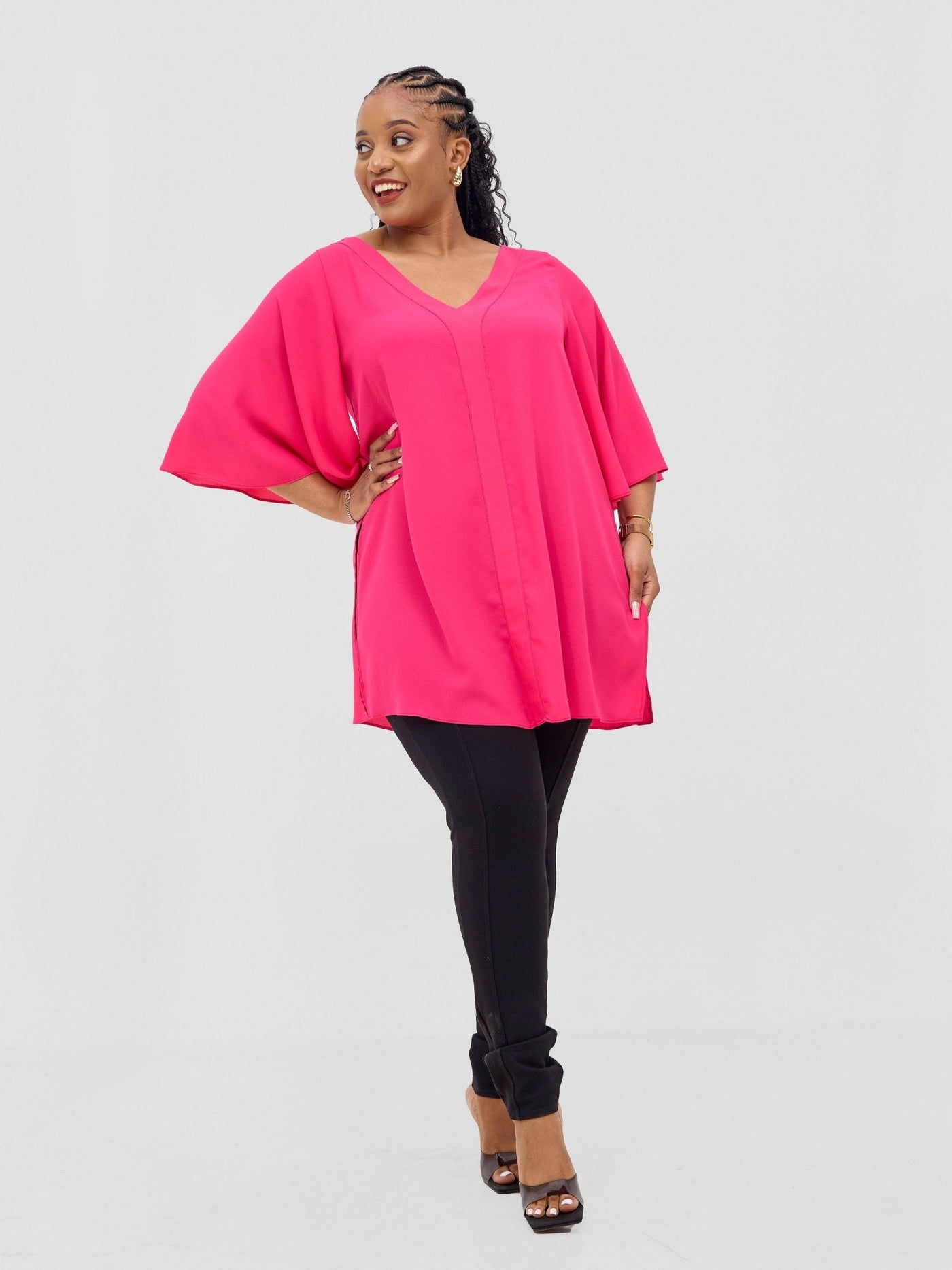 Vivo Hari Flared Sleeve Tunic - Pink - Shopzetu
