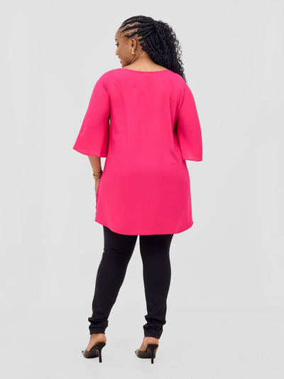 Vivo Hari Flared Sleeve Tunic - Pink - Shopzetu