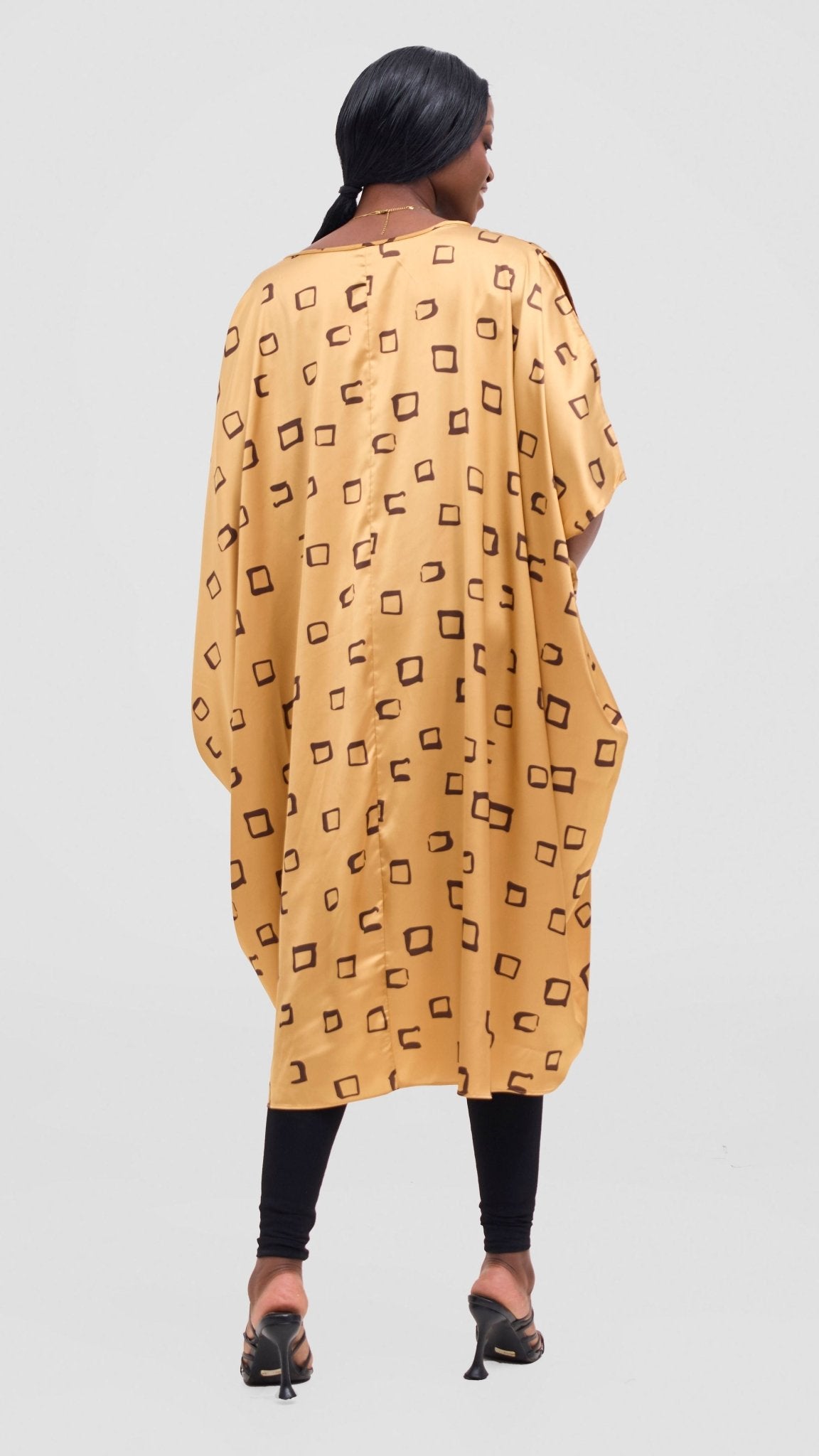 Vivo Samira Drawstring Top - Dark Brown / Light Mustard Nita Print - Shopzetu