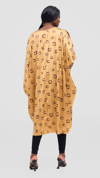 Vivo Samira Drawstring Top - Dark Brown / Light Mustard Nita Print - Shopzetu