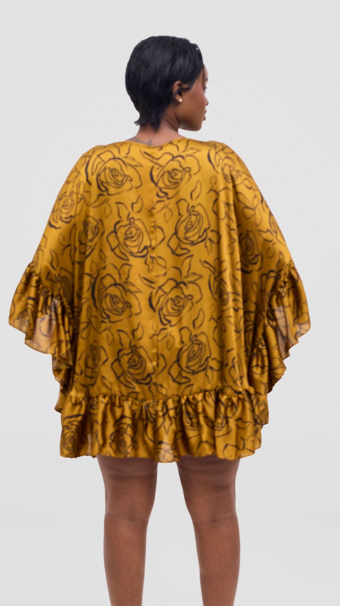 Vivo Chidii Tunic Dress With Frills - Black / Gold Print - Shopzetu