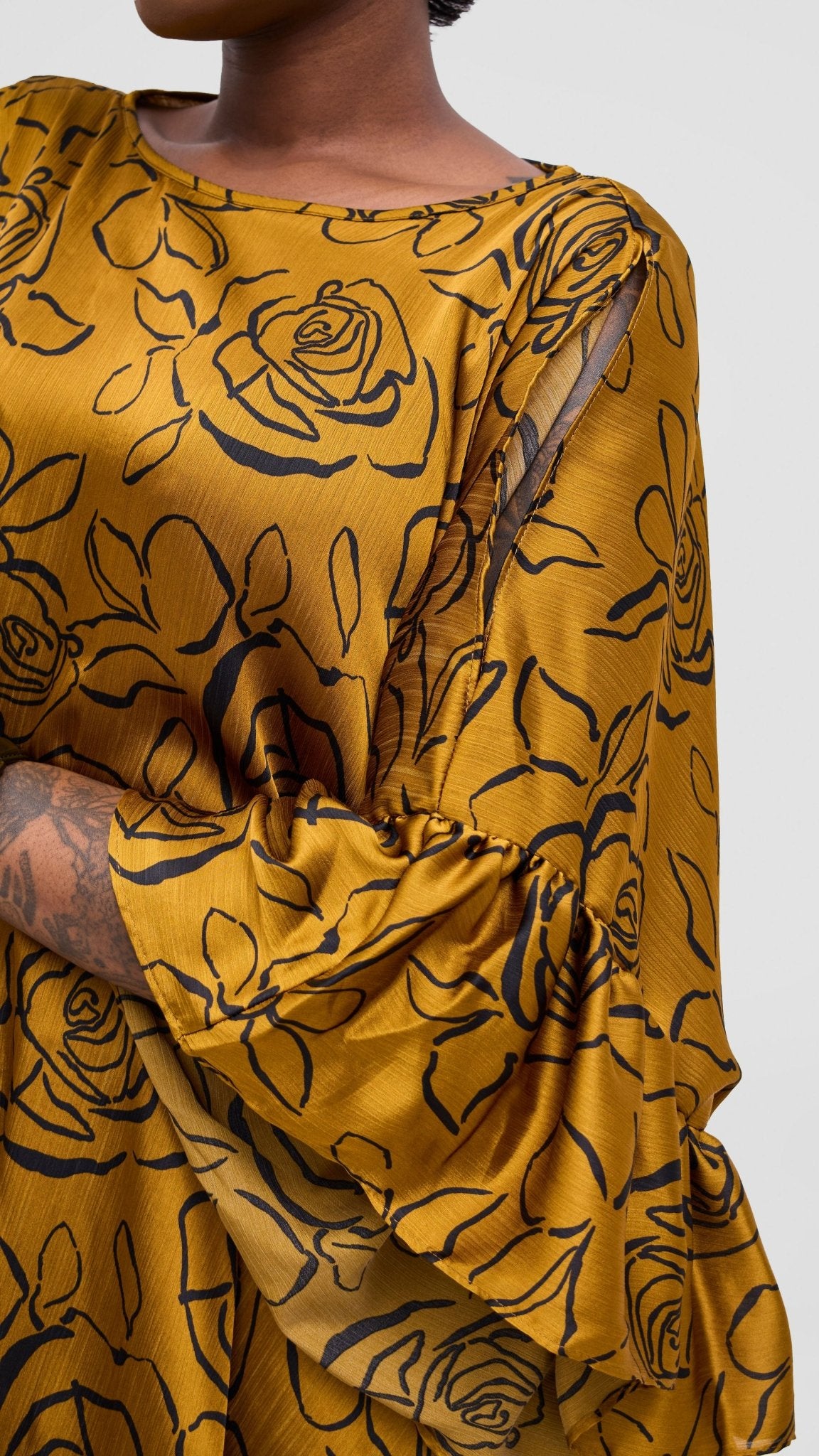 Vivo Chidii Tunic Dress With Frills - Black / Gold Print - Shopzetu