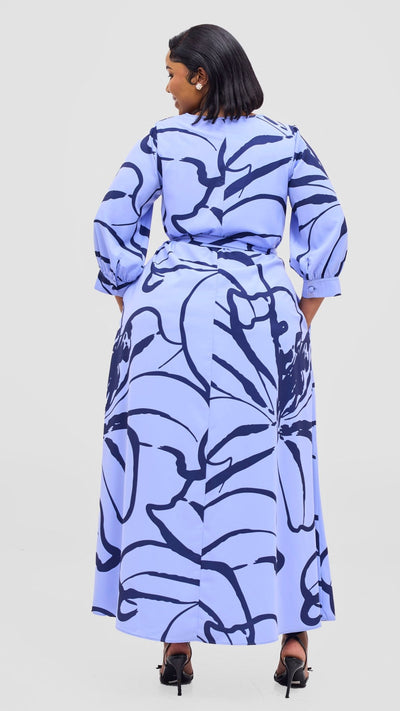 Vivo Hadiya Tie Maxi Dress - Light Blue / Black Luwe Print - Shopzetu