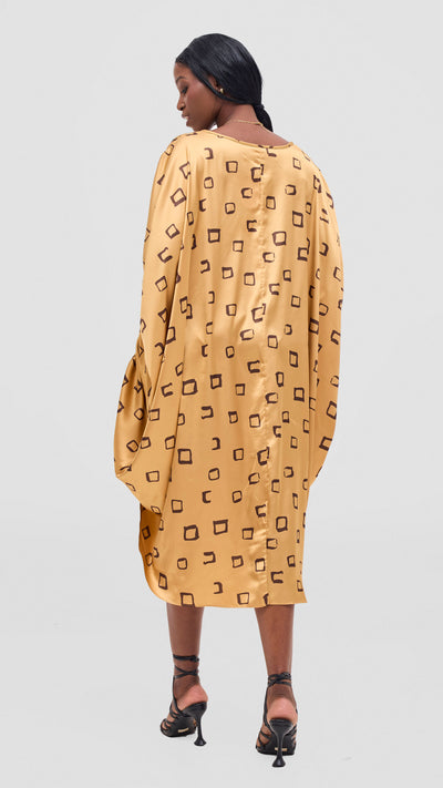 Vivo Samira Drawstring Top - Dark Brown / Light Mustard Nita Print