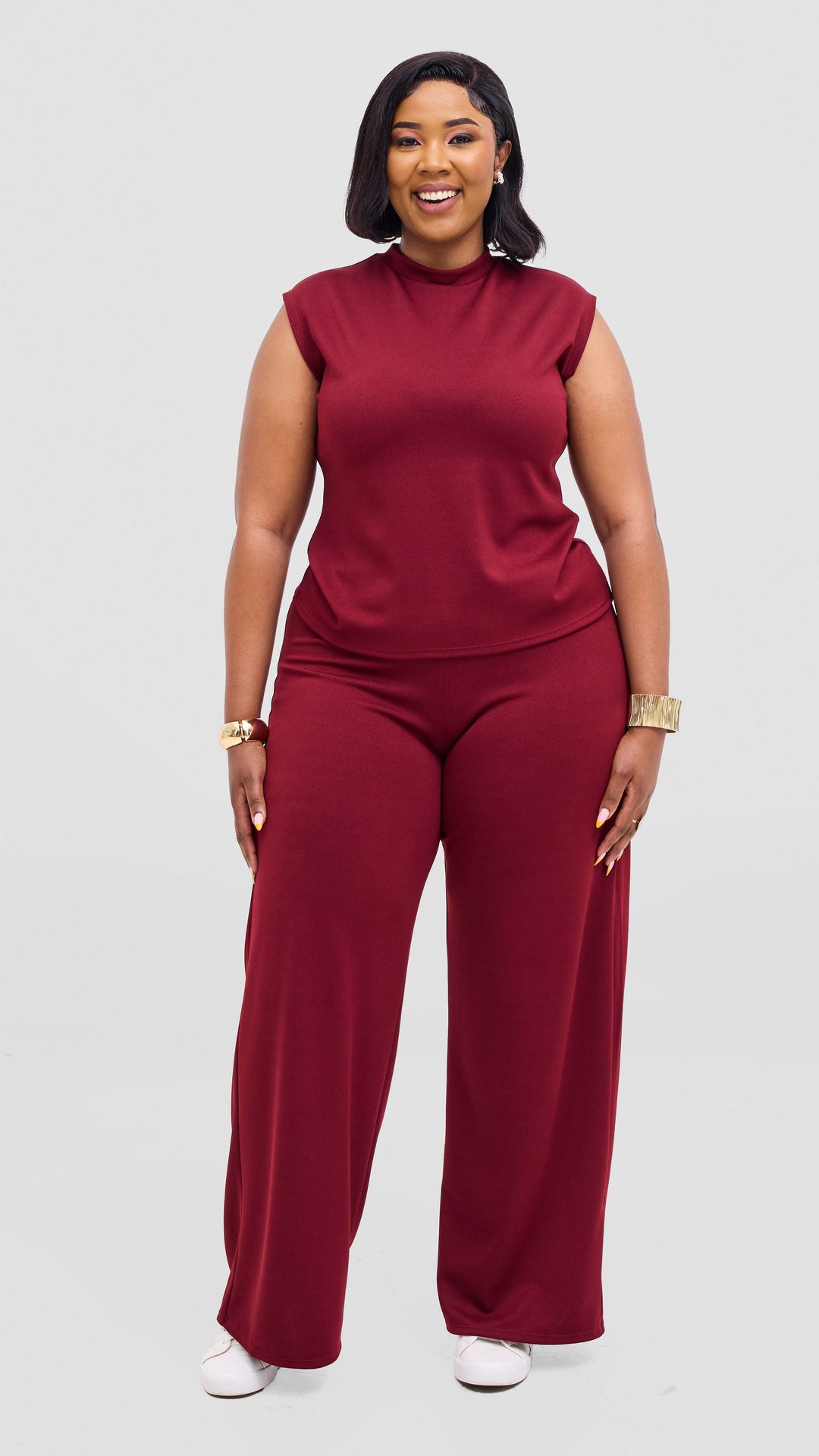 Vivo Selah Mock Neck Top in Stretch Rib - Maroon