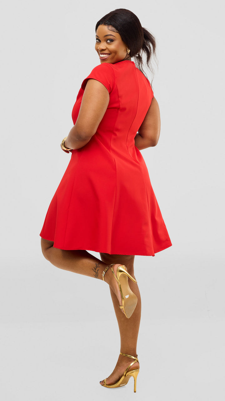 Vivo Zelda Panelled Dress In Crepe - Red