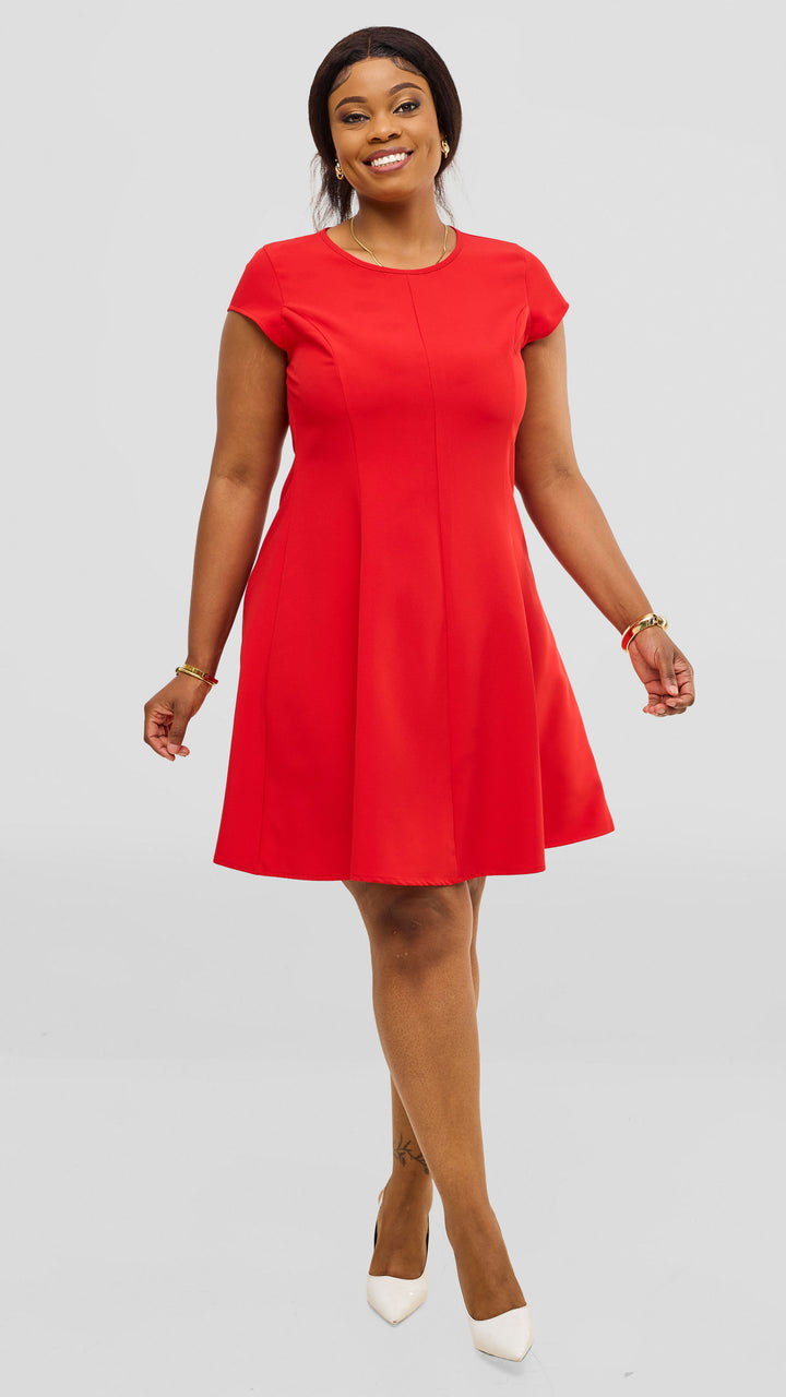 Vivo Zelda Panelled Dress In Crepe - Red