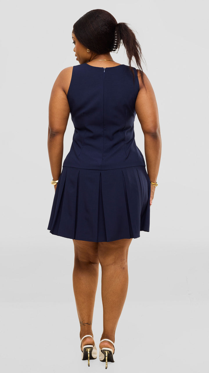 Vivo Niari Pleated Dress In Crepe - Navy
