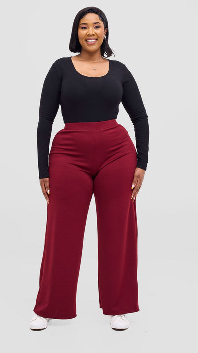 Vivo Selah Pallazo Pants - Maroon - Shopzetu