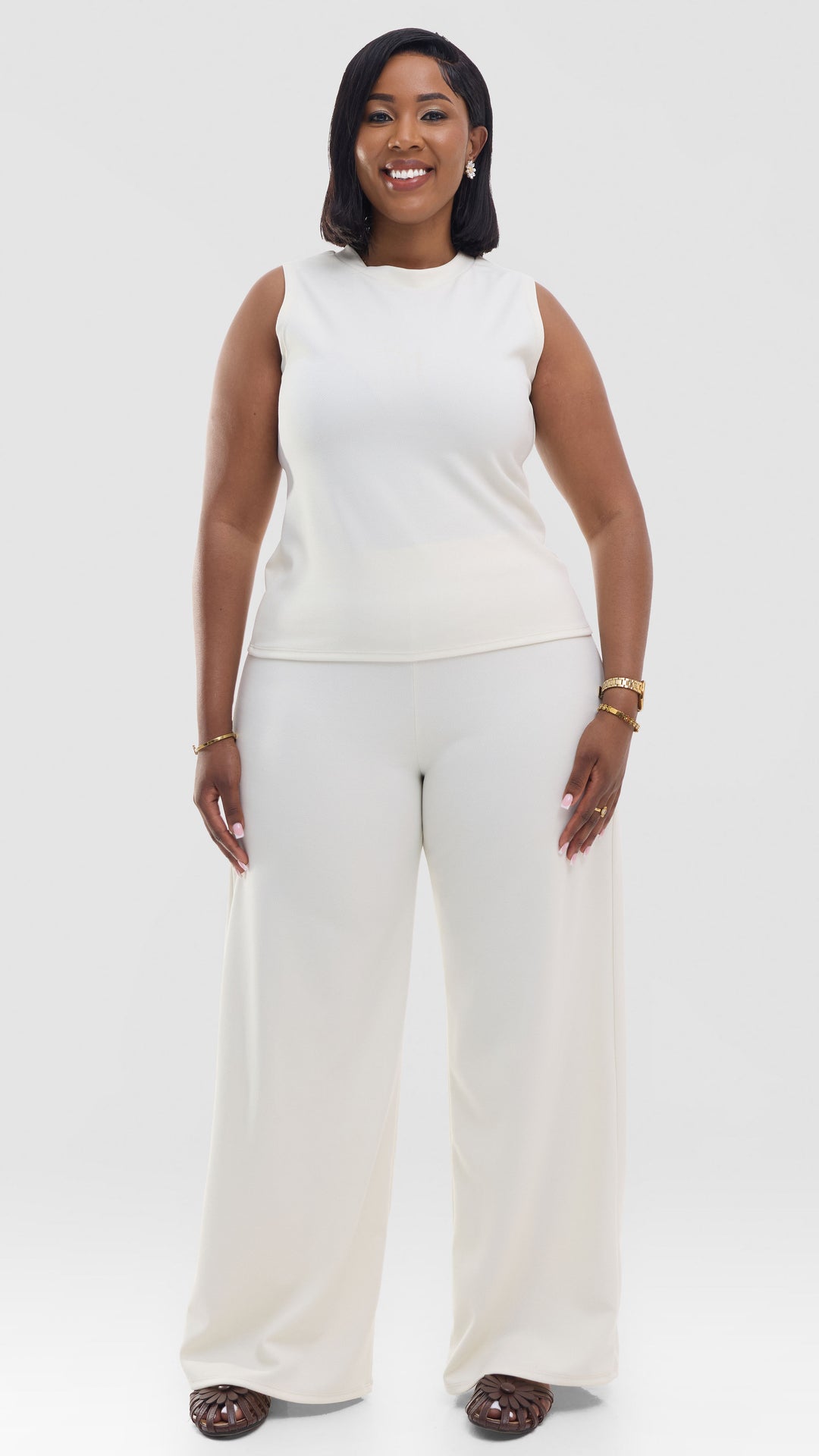 Vivo Selah Mock Neck Top in Stretch Rib - Off-White