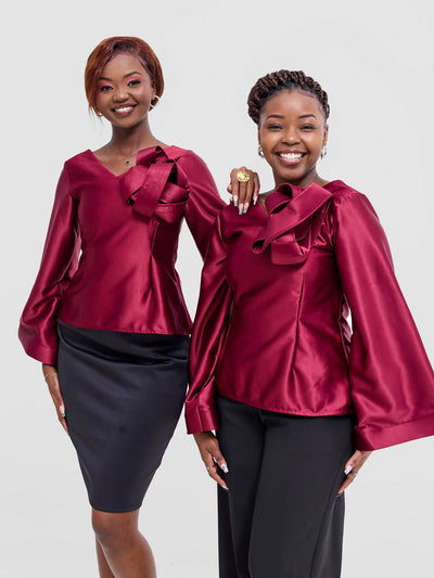 DnD Couture Eloise Collection Blouse - Maroon - Shopzetu