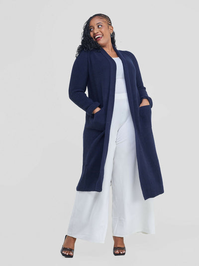 Anel’s Knitwear Midi Kimono - Navy Blue - Shopzetu