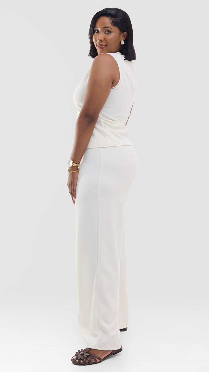 Vivo Selah Mock Neck Top in Stretch Rib - Off-White