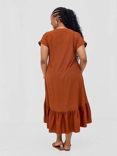 Vivo Esna Drop Shoulder High Low Dress - Rust - Shopzetu
