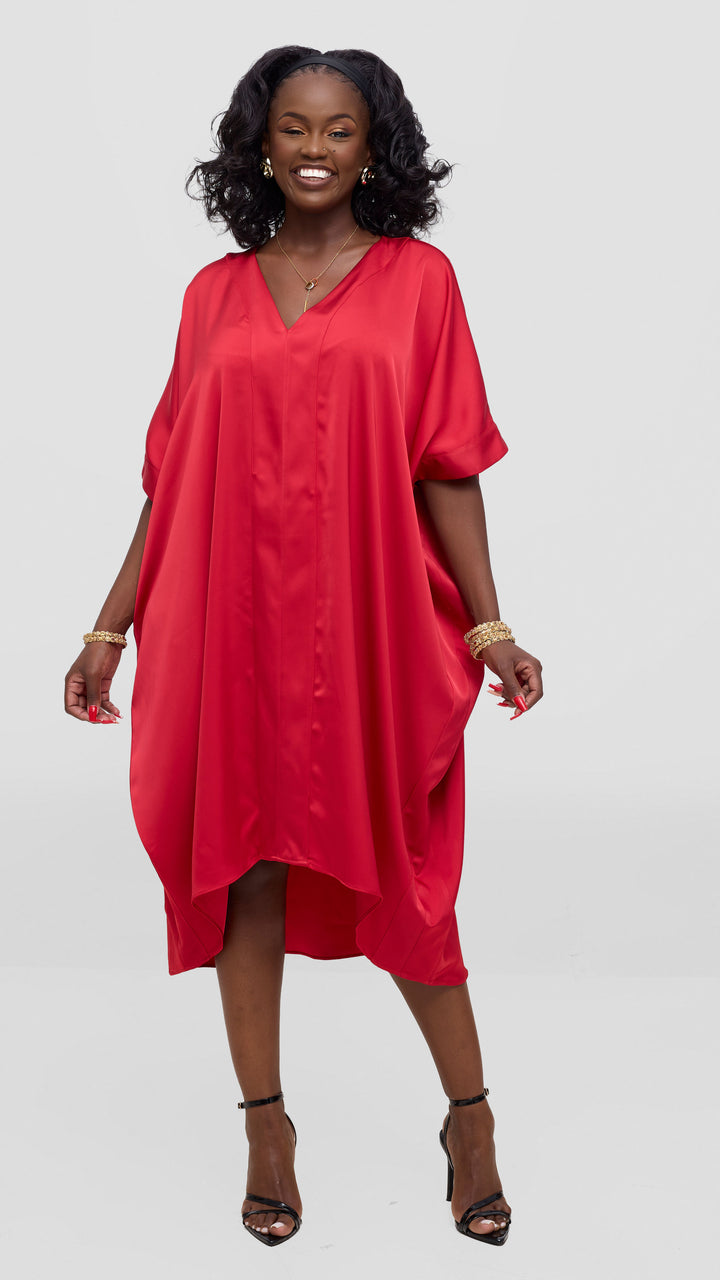 Vivo liora Satin Midi Dress - Red