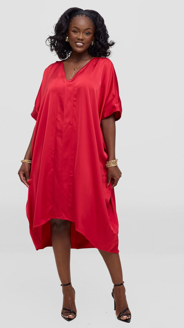 Vivo liora Satin Midi Dress - Red
