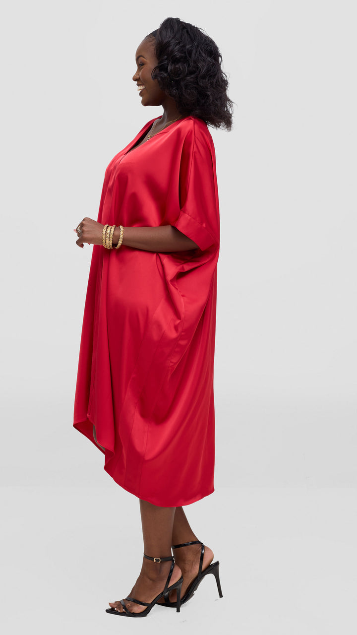 Vivo liora Satin Midi Dress - Red