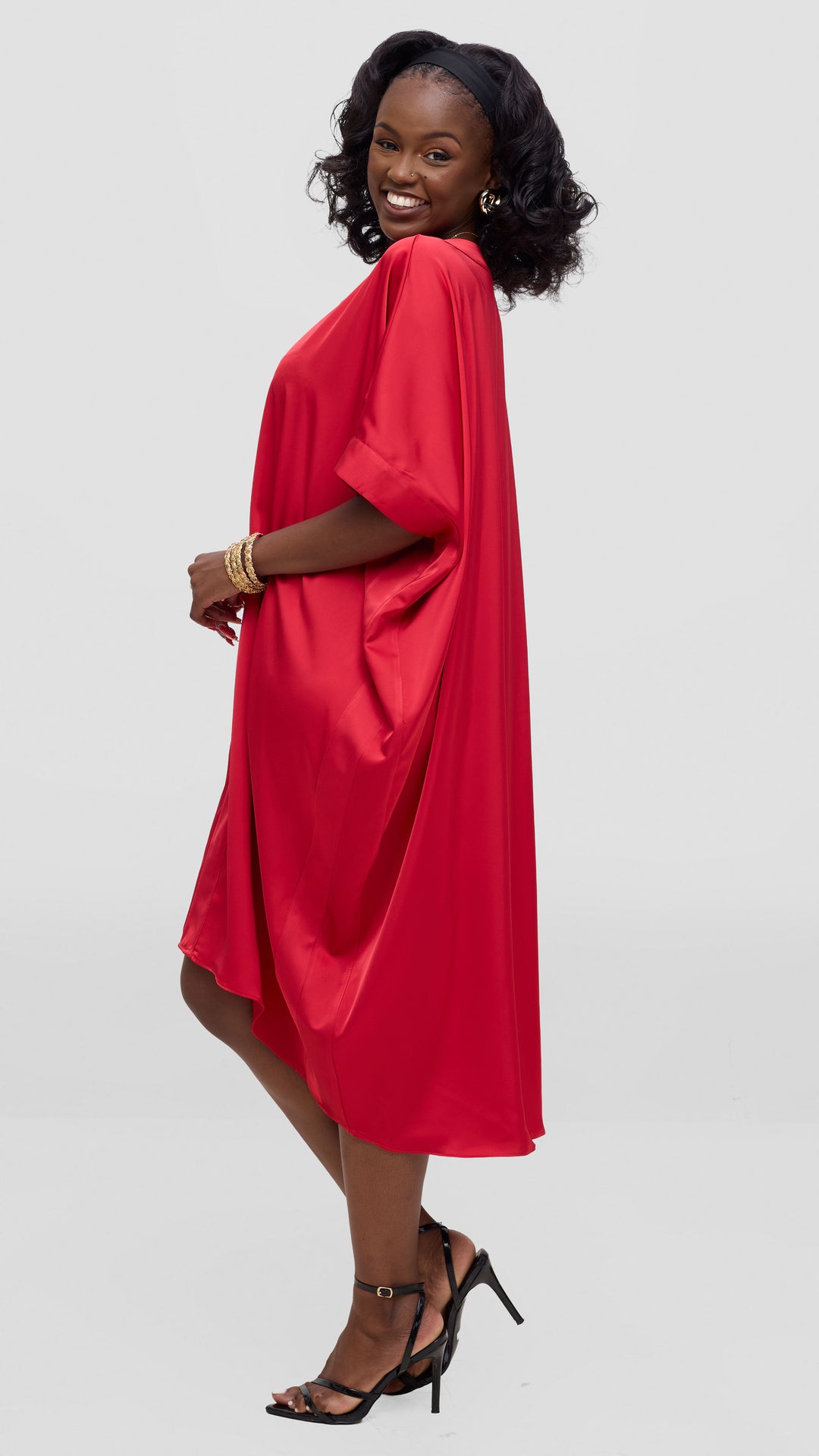 Vivo liora Satin Midi Dress - Red