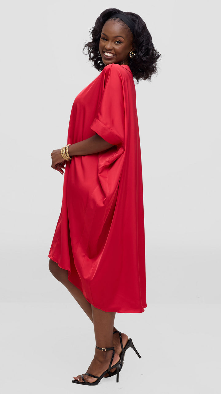 Vivo liora Satin Midi Dress - Red