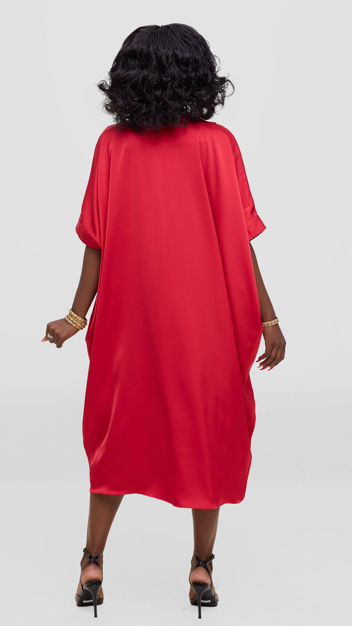 Vivo liora Satin Midi Dress - Red