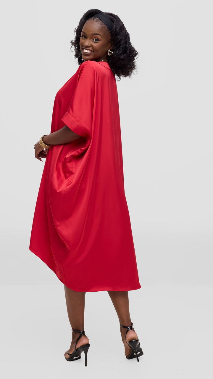 Vivo liora Satin Midi Dress - Red