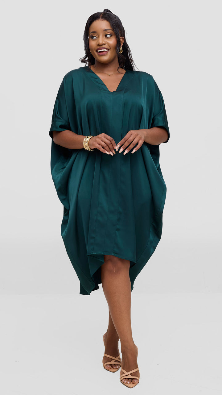 Vivo liora Satin Midi Dress - Dark Green