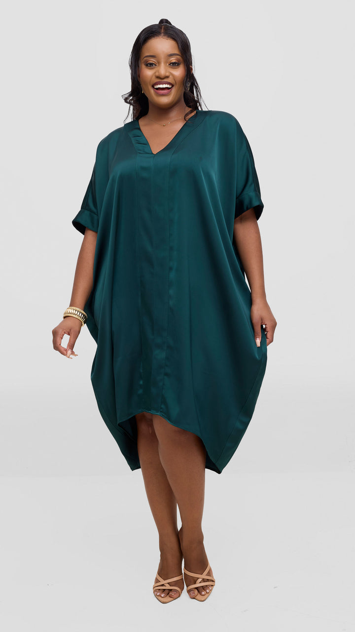 Vivo liora Satin Midi Dress - Dark Green
