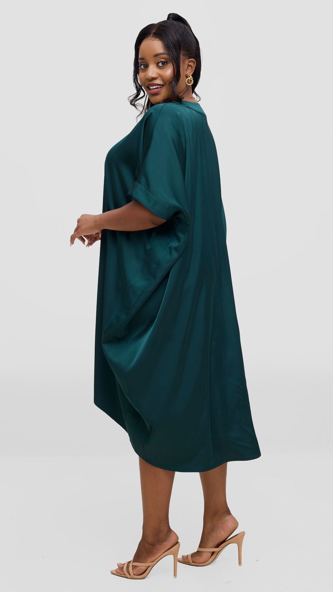 Vivo liora Satin Midi Dress - Dark Green