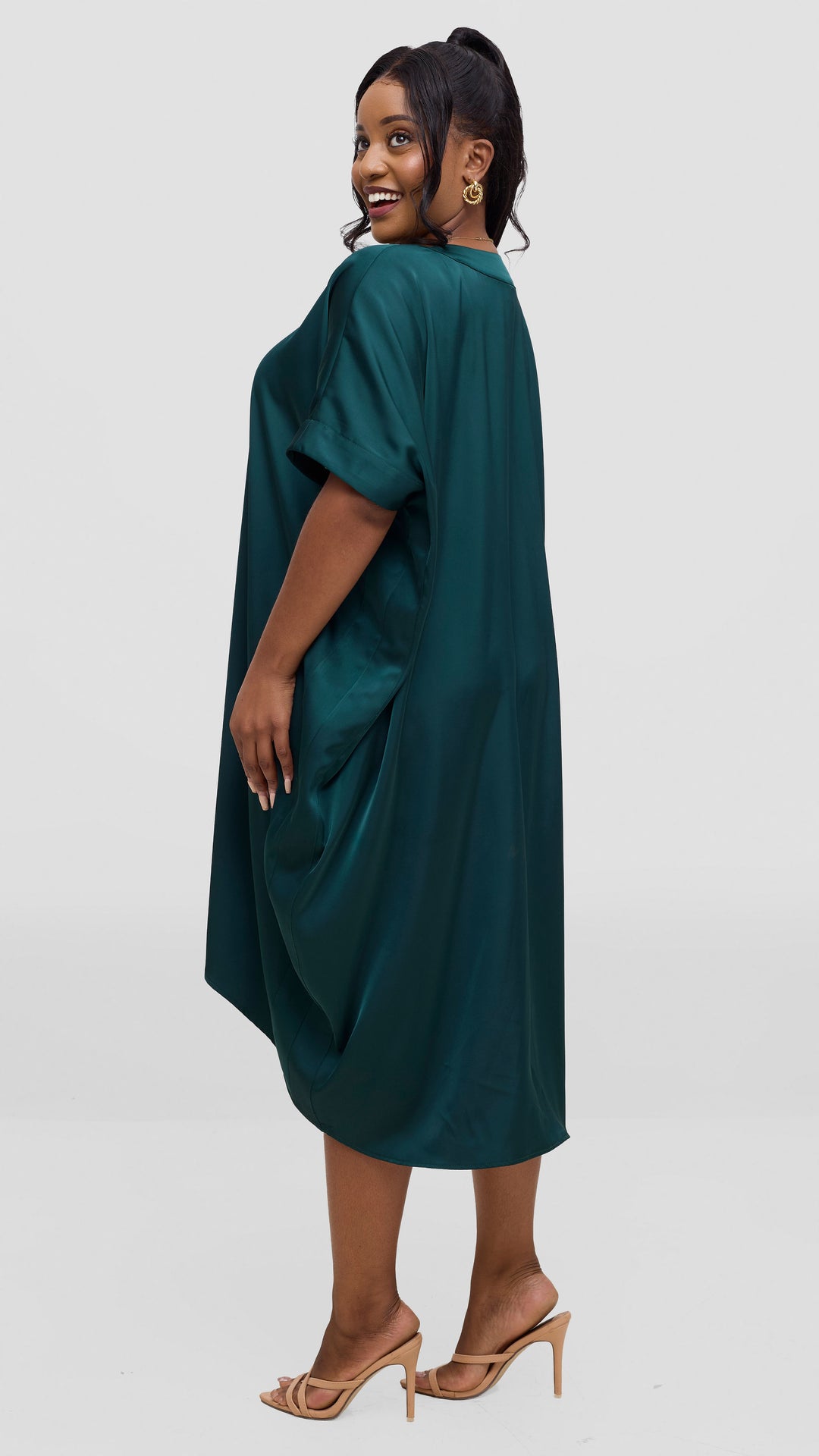 Vivo liora Satin Midi Dress - Dark Green